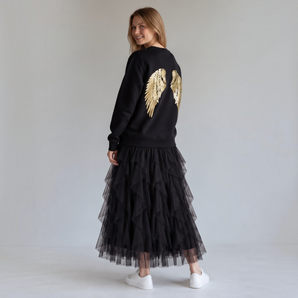 Hand Embellished Gold Sequin Angel Wings Sweatshirt