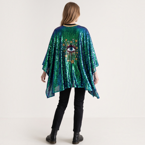 Mermaid Green Handmade Evil Eye Sequin Kimono