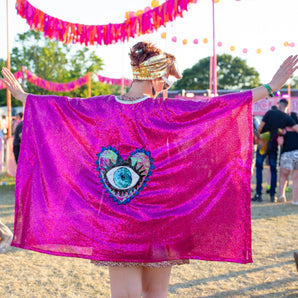 Sequin Kimono Hot Pink with Eye and Heart Appliqué