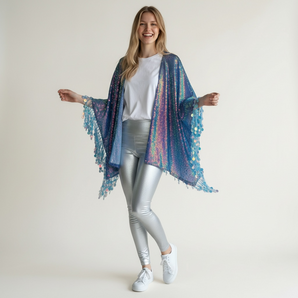 Sequin Kimono Iridescent with Sequin Tassels