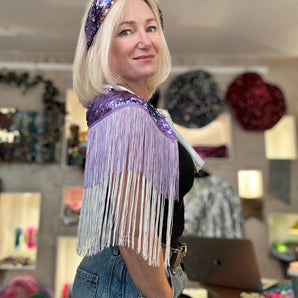 Lilac Sequin and Tassel Shoulder Cape