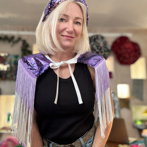 Lilac Sequin and Tassel Shoulder Cape