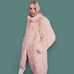 Bamboo Blend Faux Fur Shearling Blush Coat