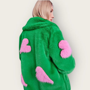 Bamboo Blend Faux Fur Jacket with Love  Heart Detailing