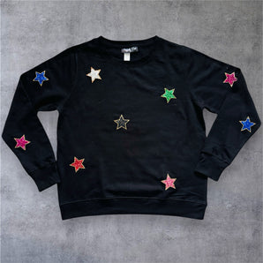 Sequin Stars Embellished Black Sweat-top