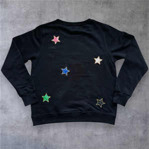 Sequin Stars Embellished Black Sweat-top