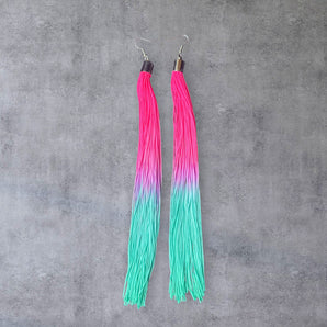 Pink and Turquoise Tassel Earrings