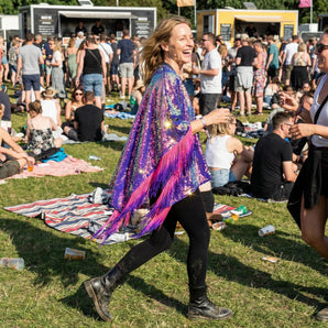 Heavy Weight Sequin Kimono Iridescent Purple and Blue with Pink and Purple Fringe