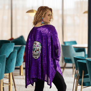 Sequin Kimono Purple with Skull Appliqué