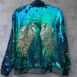 Sequin Jacket Mermaid Green with Gold Wings