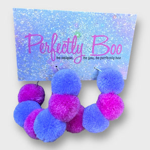 Small Handmade Pink and Lilac Pom-Pom Earrings