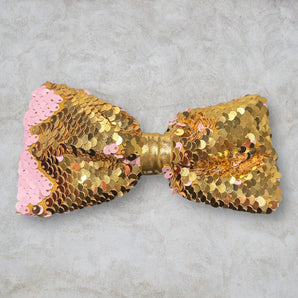 Pink and Gold Sequin Bow Hair Clip