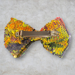 Iridescent violet and gold Sequin Bow Hair Clip