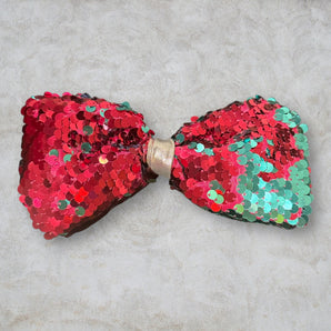 Pink and Turquoise Sequin Bow Hair Clip