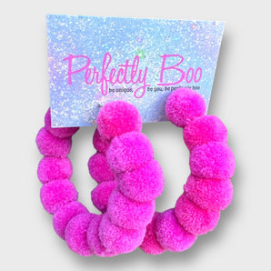 Large Handmade Bright Pink Pom-Pom Earrings