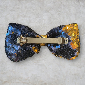 Gold and Blue Sequin Bow Hair Clip