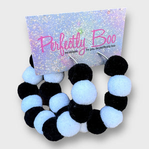 Large Handmade Black and White Pom-Pom Earrings