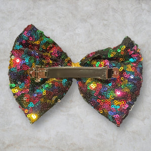 Rainbow Sequin Bow Hair Clip