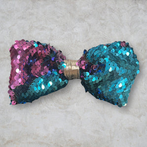 Purple and Turquoise Sequin Bow Hair Clip