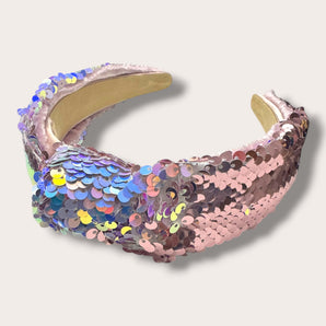 Sequin Headband iridescent Pink and White