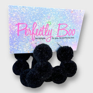 Small Handmade Black Pom-Pom Earrings