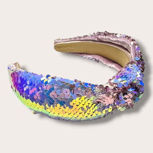 Sequin Headband iridescent Pink and White