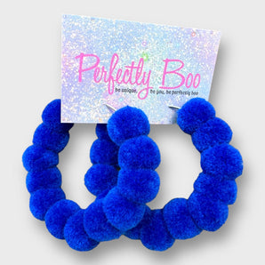 Large Handmade Blue Pom-Pom Earrings