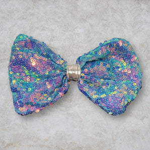 Iridescent Blue Sequin Bow Hair Clip