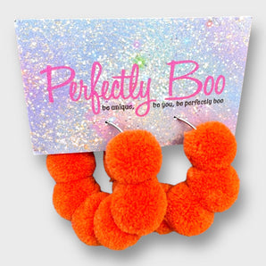 Small Handmade Orange Pom-Pom Earrings