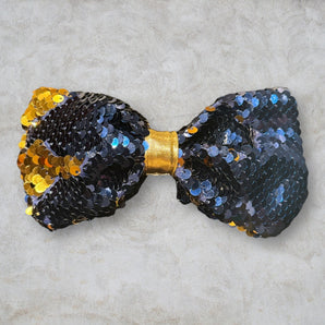 Gold and Blue Sequin Bow Hair Clip