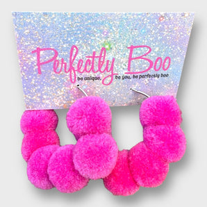 Small Handmade Bright Pink Pom-Pom Earrings