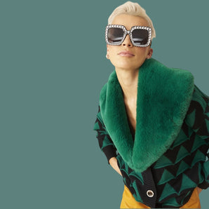 Faux Fur Collar Cashmere and Banana Peel Cardigan
