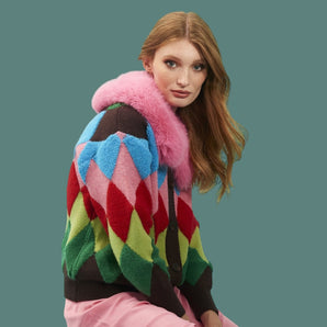 Faux Fur Collar Cashmere and Banana Peel Cardigan