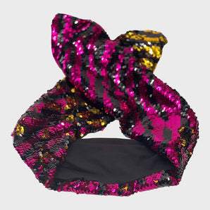 Sequin Wired Pink and Gold Zebra Hair Wrap