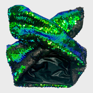 Sequin Wired Green and Black Hair Wrap