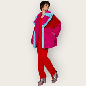Bamboo Blend Faux Fur Oversized Mid Length Jacket
