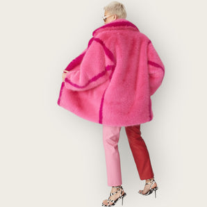 Bamboo Blend Faux Fur Pink Coat