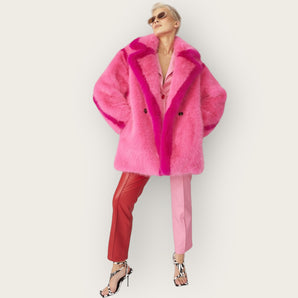 Bamboo Blend Faux Fur Pink Coat