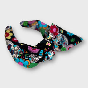 Candy Skull Fabric Bow Headband