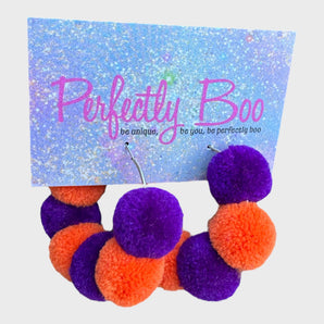 Small Handmade Purple and Orange Pom-Pom Earrings