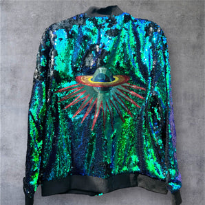 Sequin Jacket Mermaid Green with Sequin Planet Design
