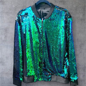 Sequin Jacket Mermaid Green with Sequin Lily Detailing