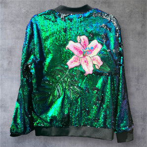 Sequin Jacket Mermaid Green with Sequin Lily Detailing