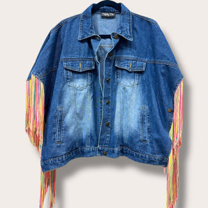 Denim Kimono Jacket with multicoloured Fringe