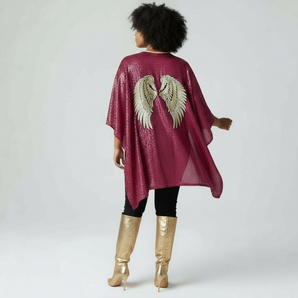 Sequin Kimono Hot Pink with Gold Wings Appliqué