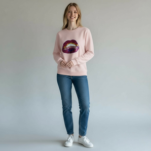 Sequin lips Embellished Pink Sweat-top