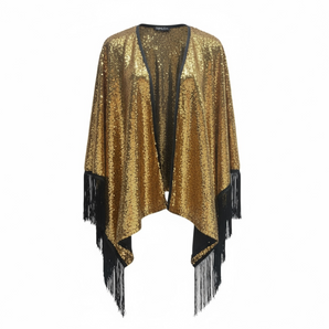 Sequin Gold Kimono with Black Sequin Fringing