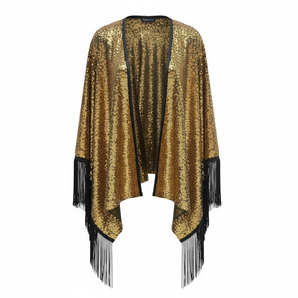 Sequin Gold Kimono with Black fringing