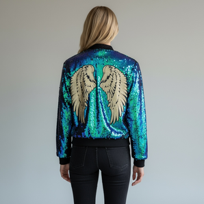 Sequin Jacket Mermaid Green with Gold Wings
