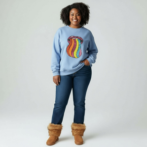 Sequin Rainbow Tongue Embellished Light Blue Sweat-top